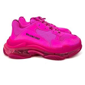 Balenciaga Triple S Sneakers Shoes Mens Size 41 Clear Sole Pink Logo Lace Up NEW